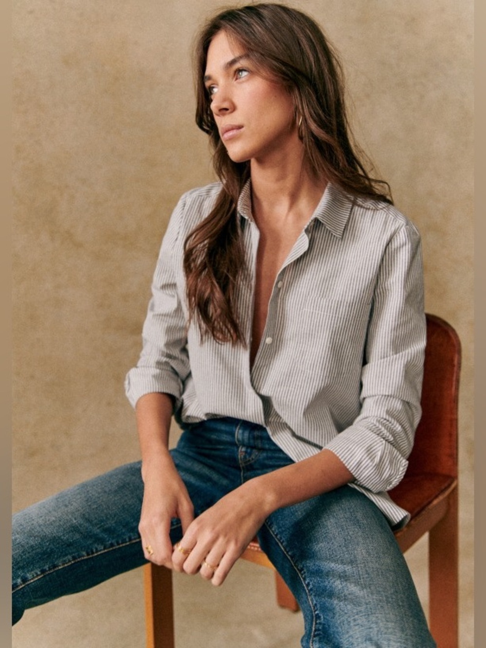 Sezane classic Tomboy Shirt Stripes Ecru Sz 32 US 0